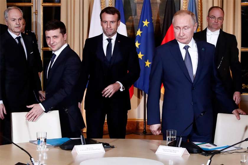 ვოლოდიმირ ზელენსკი ემანუელ მაკრონი ვლადიმერ პუტინი