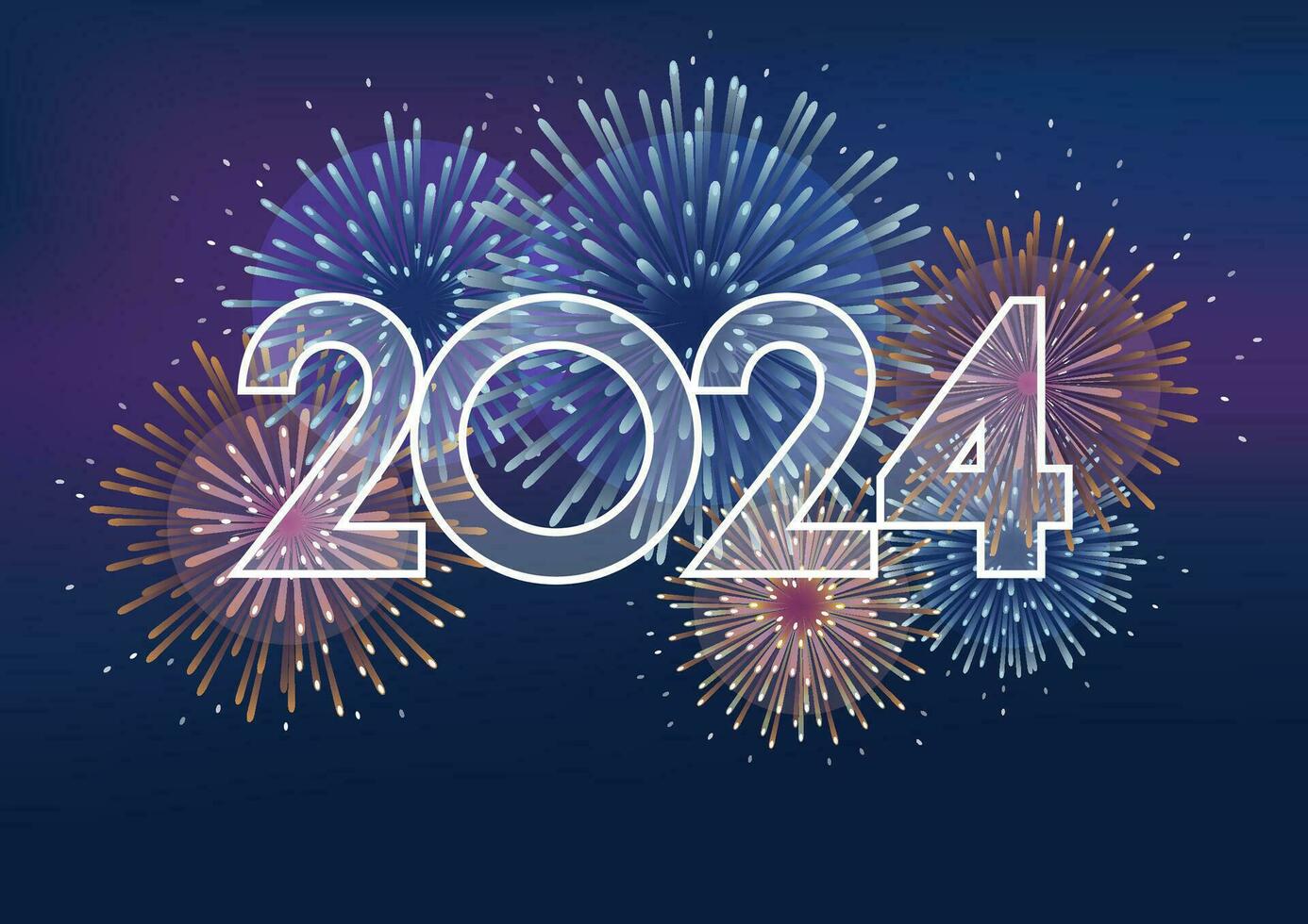 The Year 2024 Logo And Fireworks On A Dark Background Illustration Celebrating The New Year Free Vector 